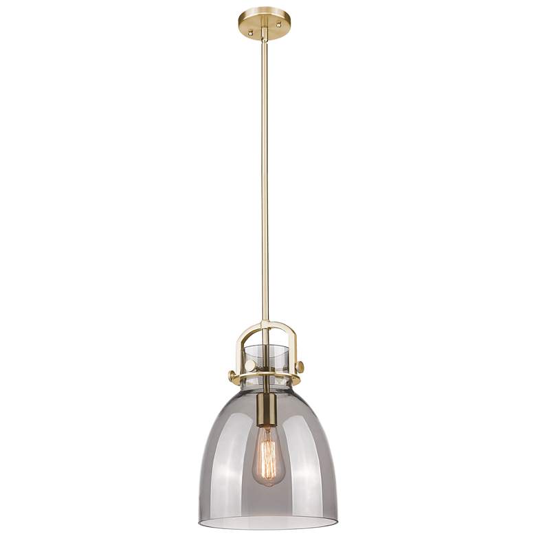 Image 1 Downtown Newton Bell 10"W Bronze Arch Pendant w/ Light Smoke Shade