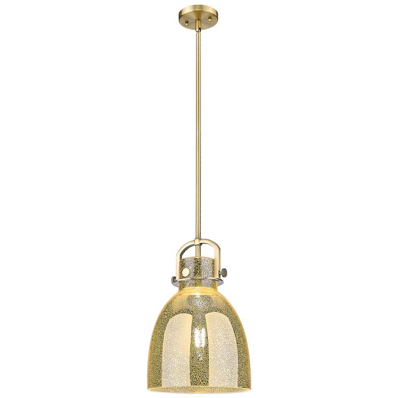 Image 1 Downtown Newton Bell 10"W Brushed Brass Arch Pendant w/ Mercury Shade