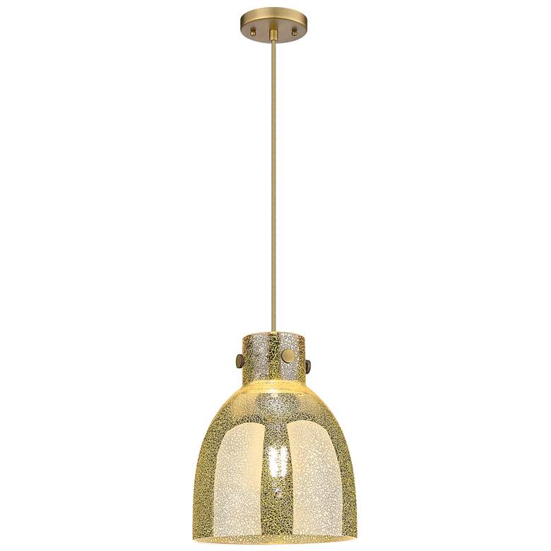 Image 2 Downtown Newton Bell 10"W Cord Brushed Brass Pendant w/ Mercury Shade