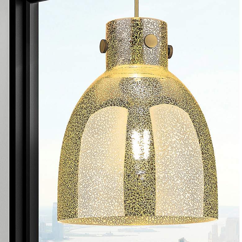Image 1 Downtown Newton Bell 10"W Cord Brushed Brass Pendant w/ Mercury Shade