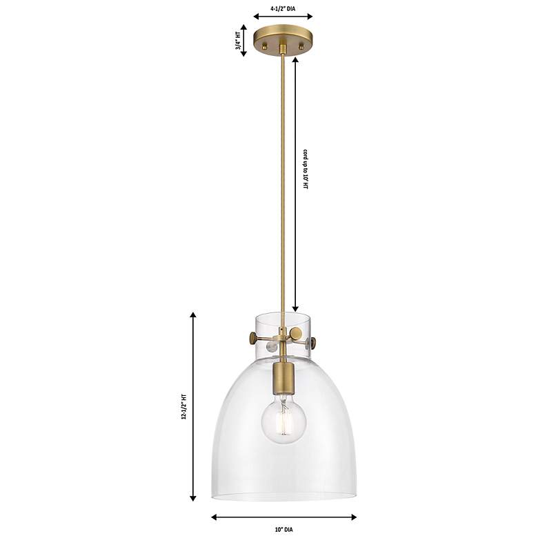 Image 3 Downtown Newton Bell 10"W Cord Brushed Brass Pendant w/ Mercury Shade more views