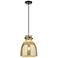 Downtown Newton Bell 10"W Cord Matte Black Pendant w/ Mercury Shade
