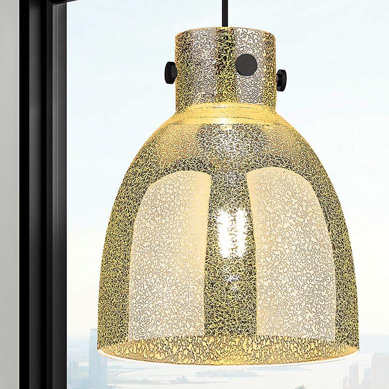 Image 1 Downtown Newton Bell 10"W Cord Matte Black Pendant w/ Mercury Shade