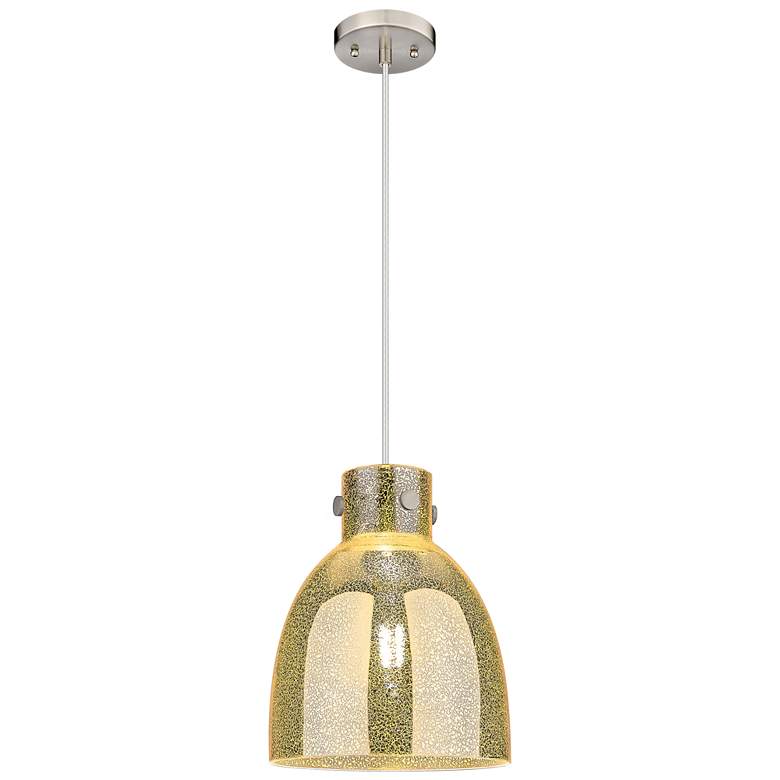 Image 1 Downtown Newton Bell 10"W Cord Satin Nickel Pendant w/ Mercury Shade