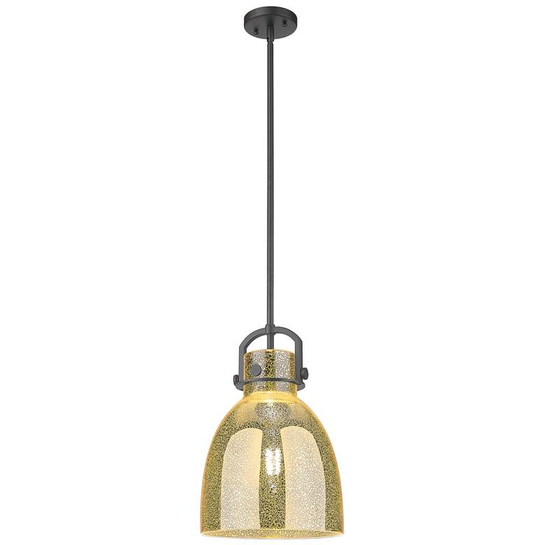 Image 1 Downtown Newton Bell 10"W Stem Black Arched Pendant w/ Mercury Shade