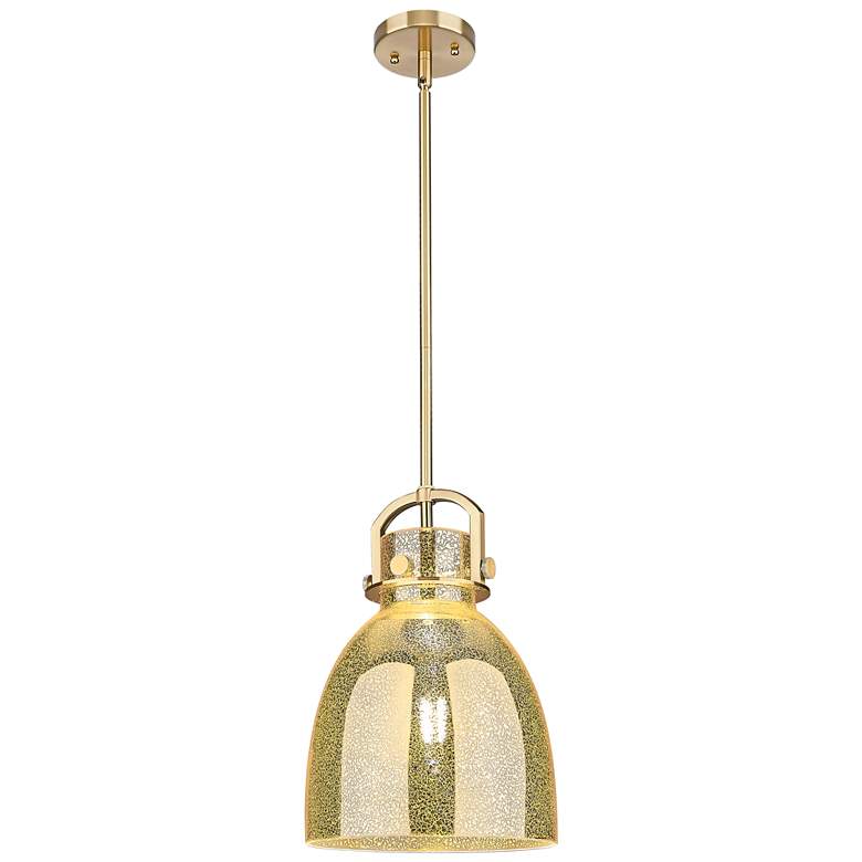 Image 1 Downtown Newton Bell 10"W Stem Bronze Arched Pendant w/ Mercury Shade