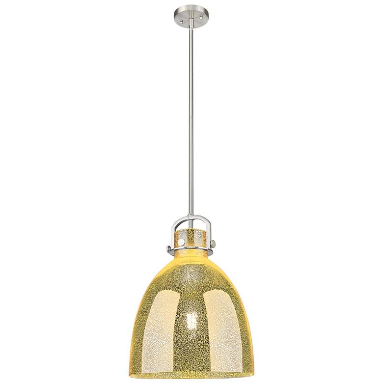 Image 1 Downtown Newton Bell 14"W Satin Nickel Arch Pendant w/ Mercury Shade
