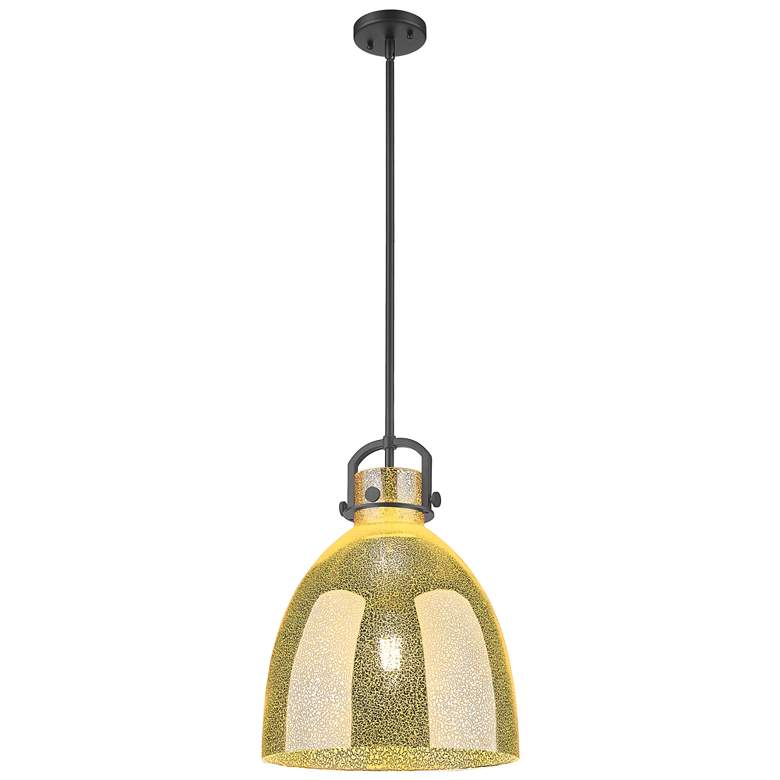 Image 1 Downtown Newton Bell 14"W Stem Black Arched Pendant w/ Mercury Shade
