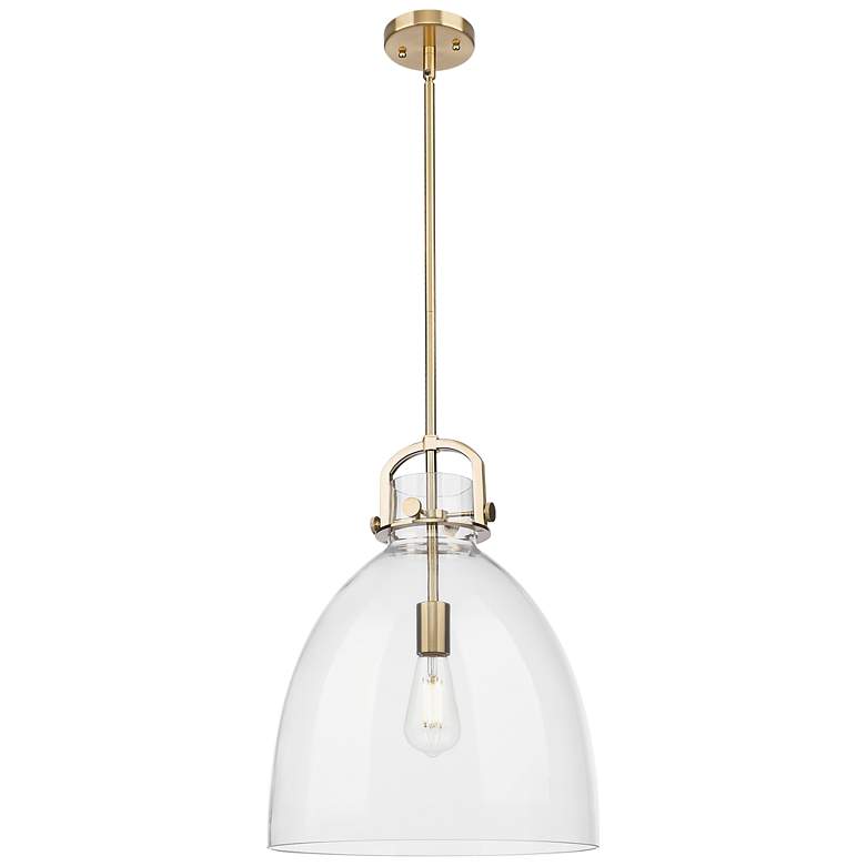 Image 1 Downtown Newton Bell 14"W Stem Bronze Arched Pendant w/ Clear Shade