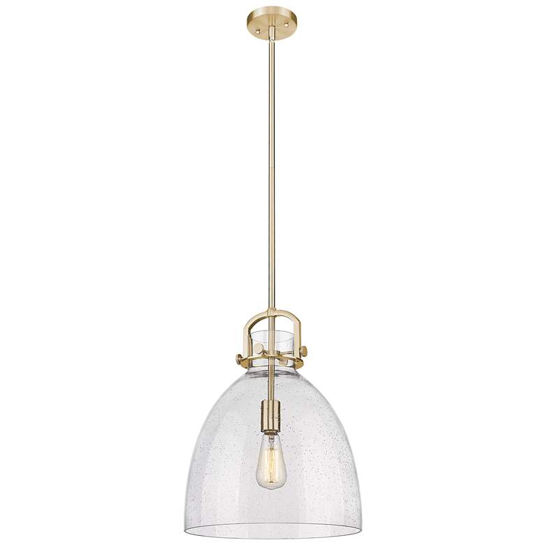 Image 1 Downtown Newton Bell 14"W Stem Bronze Arched Pendant w/ Seedy Shade