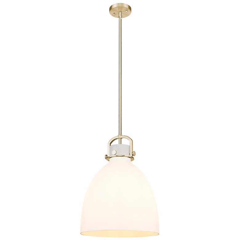Image 1 Downtown Newton Bell 14"W Stem Bronze Arched Pendant w/ White Shade