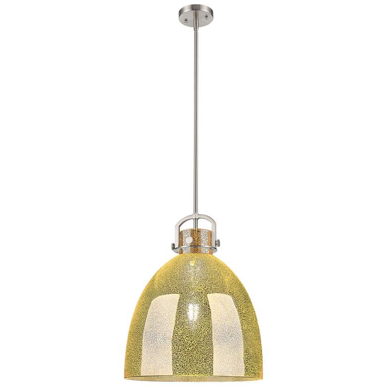Image 1 Downtown Newton Bell 16"W Satin Nickel Arch Pendant w/ Mercury Shade