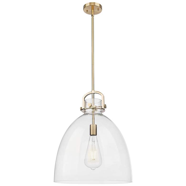 Image 1 Downtown Newton Bell 16"W Stem Bronze Arched Pendant w/ Clear Shade