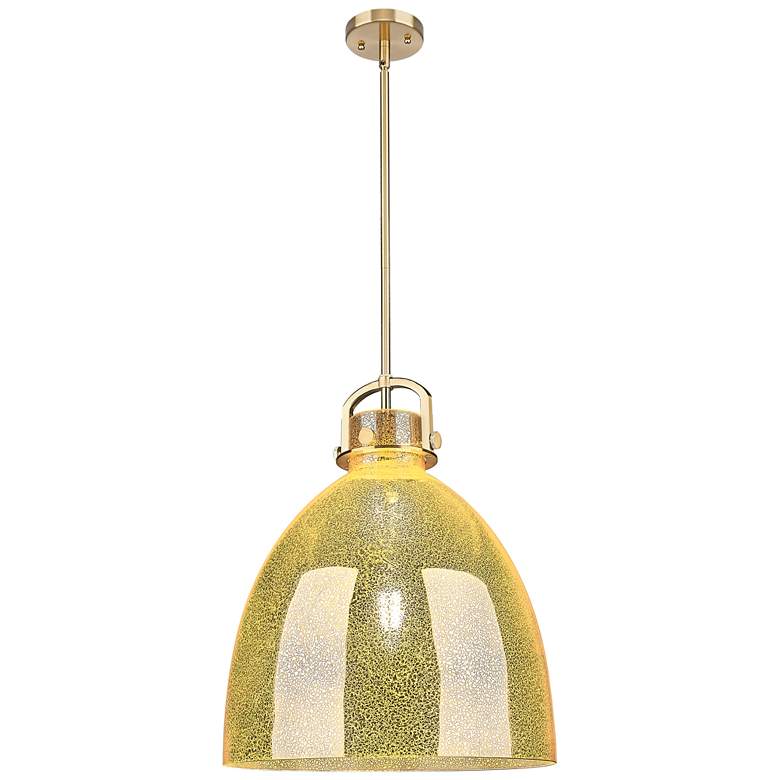 Image 1 Downtown Newton Bell 16"W Stem Bronze Arched Pendant w/ Mercury Shade