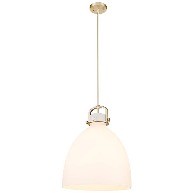 Image 1 Downtown Newton Bell 16"W Stem Bronze Arched Pendant w/ White Shade