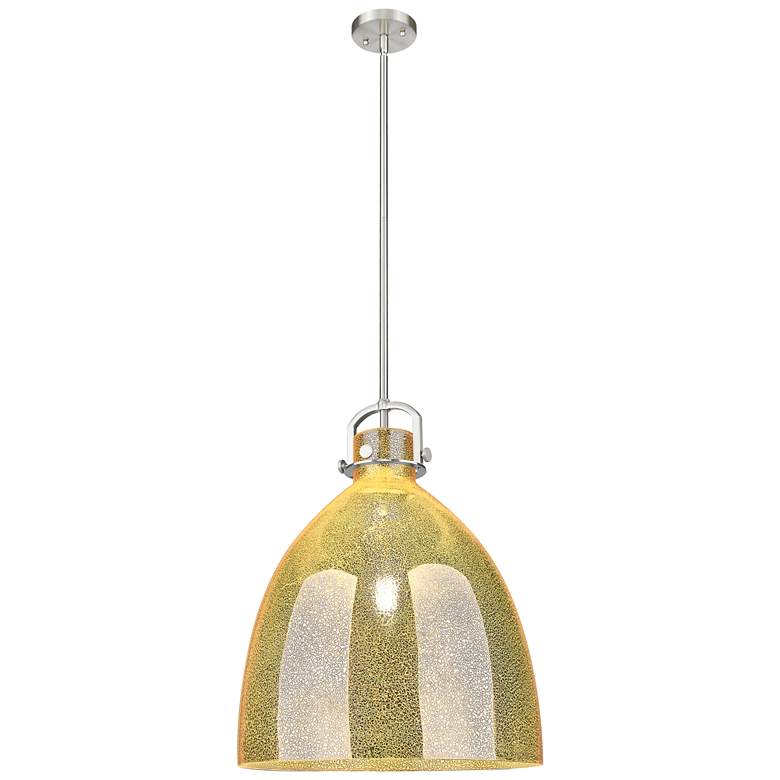 Image 1 Downtown Newton Bell 18"W Satin Nickel Arch Pendant w/ Mercury Shade