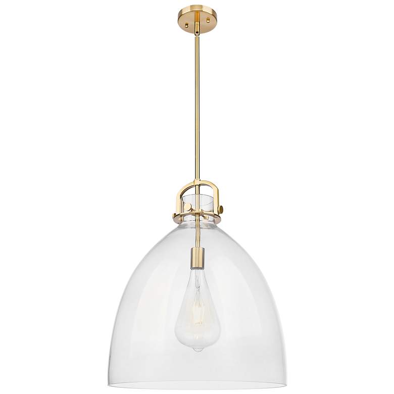 Image 1 Downtown Newton Bell 18"W Stem Bronze Arched Pendant w/ Clear Shade