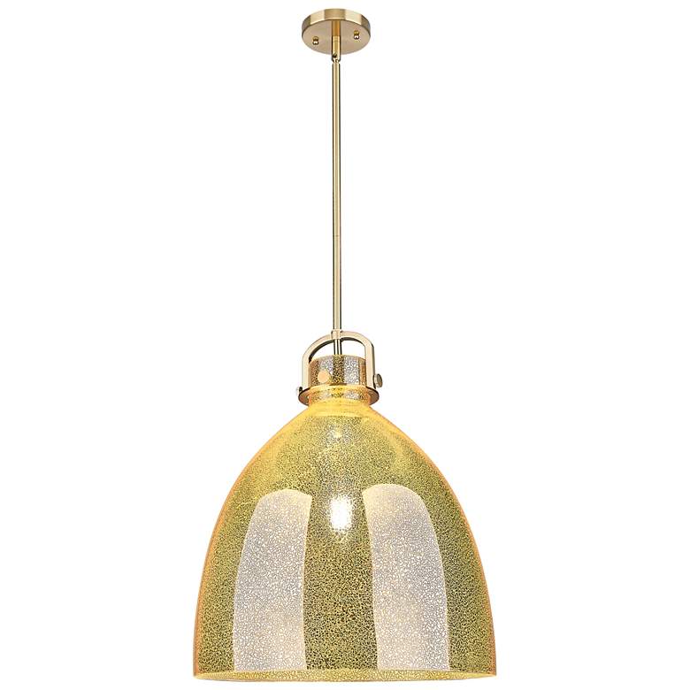Image 1 Downtown Newton Bell 18"W Stem Bronze Arched Pendant w/ Mercury Shade