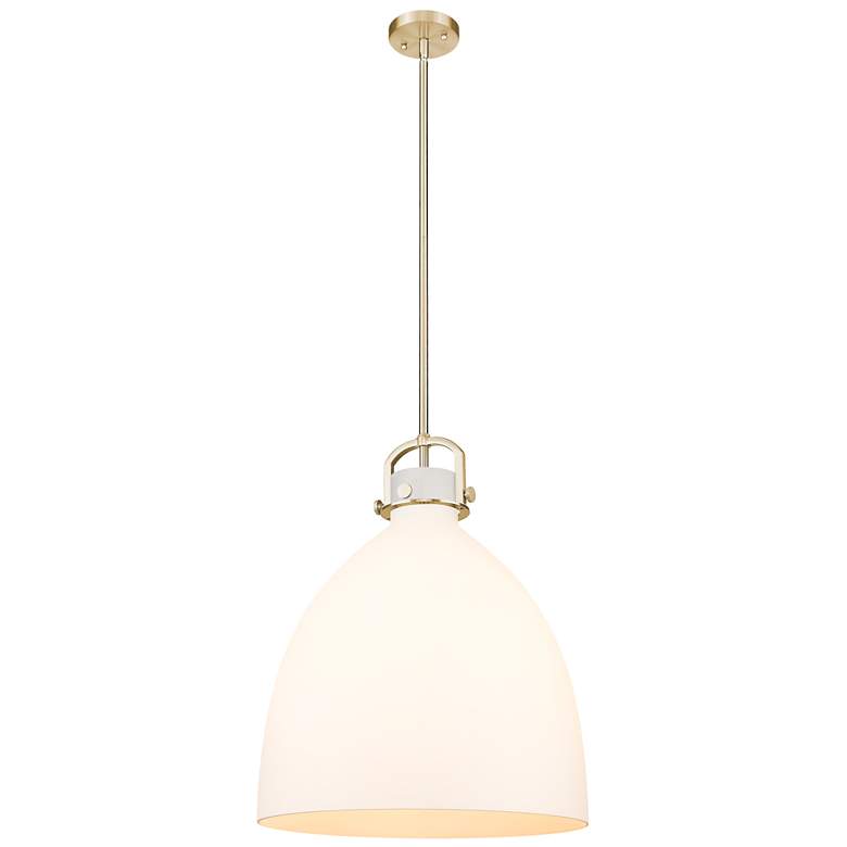 Image 1 Downtown Newton Bell 18"W Stem Bronze Arched Pendant w/ White Shade