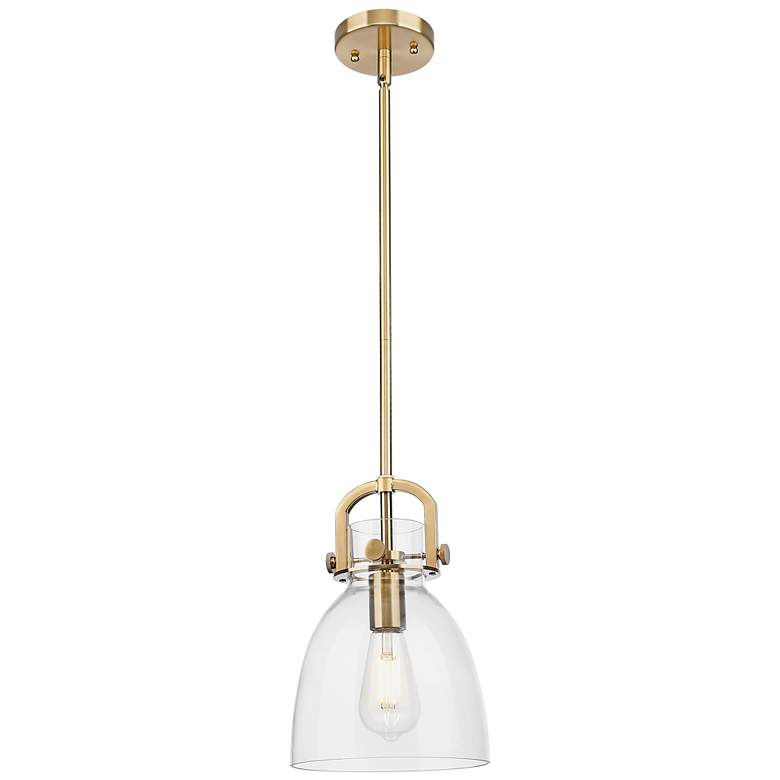 Image 1 Downtown Newton Bell 8"W Bronze Arch Frame Mini Pendant w/ Clear Shade