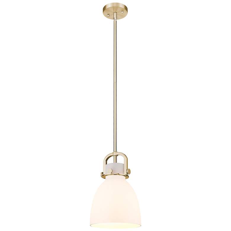 Image 1 Downtown Newton Bell 8"W Bronze Arch Frame Mini Pendant w/ White Shade
