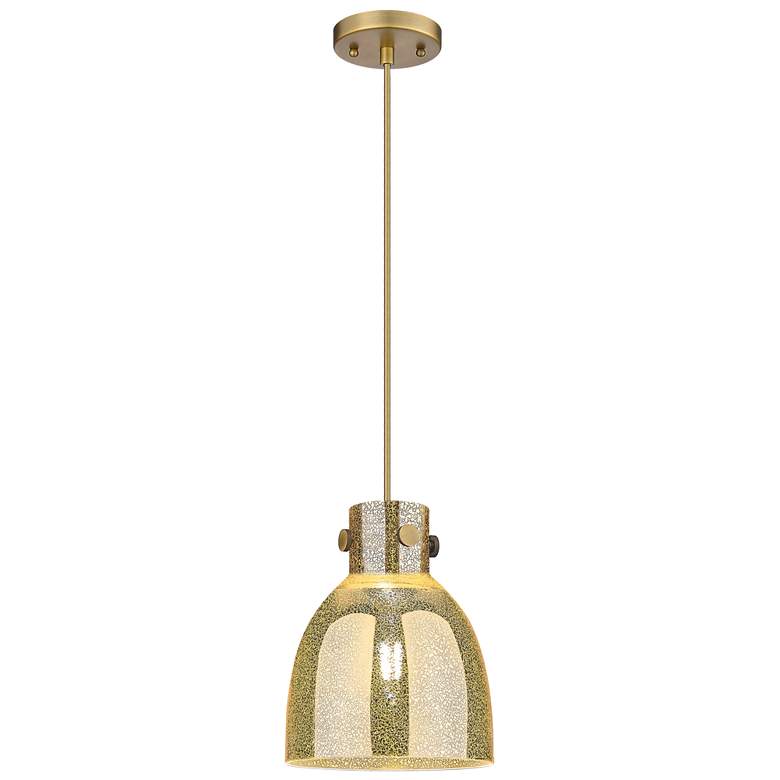 Image 1 Downtown Newton Bell 8"W Cord Brushed Brass Pendant w/ Mercury Shade