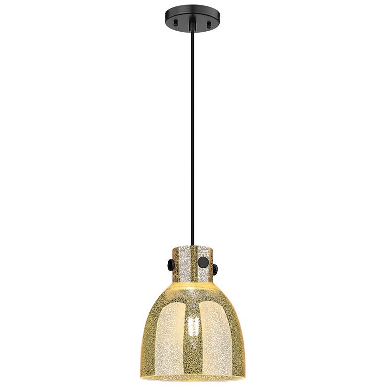 Image 1 Downtown Newton Bell 8"W Cord Matte Black Pendant w/ Mercury Shade