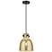 Downtown Newton Bell 8"W Cord Matte Black Pendant w/ Mercury Shade