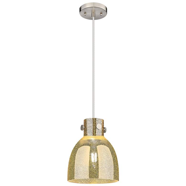 Image 1 Downtown Newton Bell 8"W Cord Satin Nickel Pendant w/ Mercury Shade