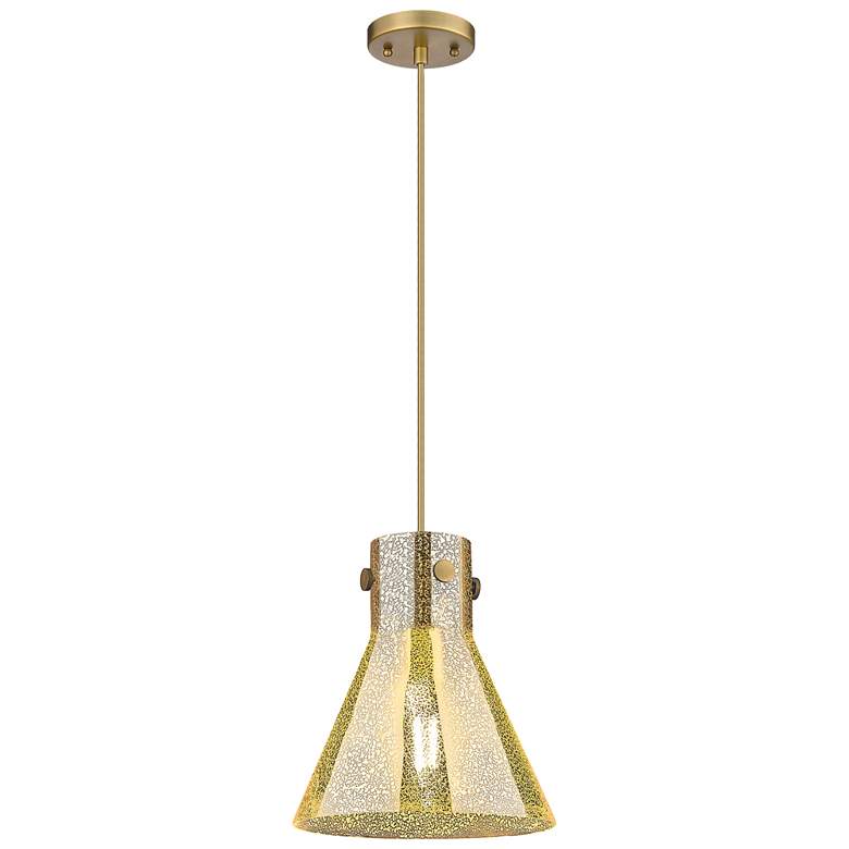 Image 1 Downtown Newton Cone 10"W Cord Brushed Brass Pendant w/ Mercury Shade