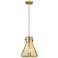 Downtown Newton Cone 10"W Cord Brushed Brass Pendant w/ Mercury Shade