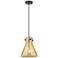 Downtown Newton Cone 10"W Cord Matte Black Pendant w/ Mercury Shade