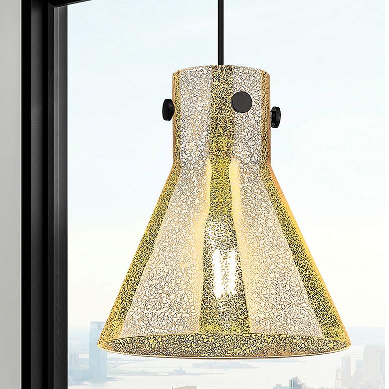Image 1 Downtown Newton Cone 10"W Cord Matte Black Pendant w/ Mercury Shade