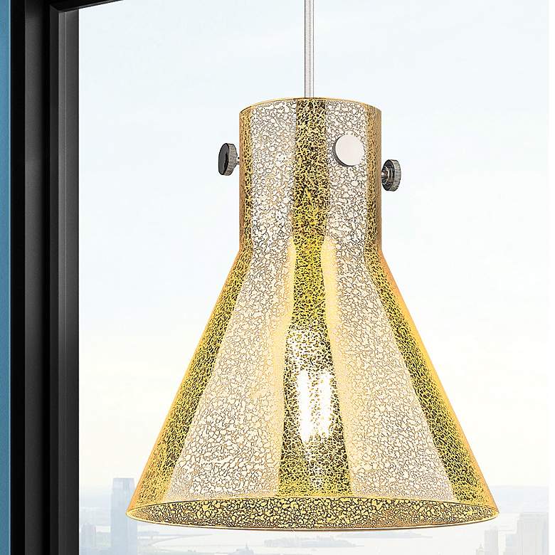 Image 1 Downtown Newton Cone 10"W Cord Nickel Pendant w/ Mercury Shade