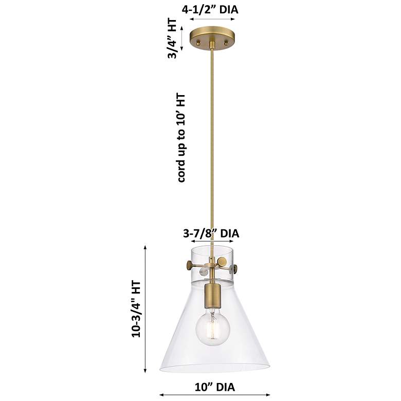 Image 3 Downtown Newton Cone 10"W Cord Nickel Pendant w/ Mercury Shade more views