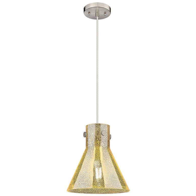 Image 1 Downtown Newton Cone 10"W Cord Satin Nickel Pendant w/ Mercury Shade