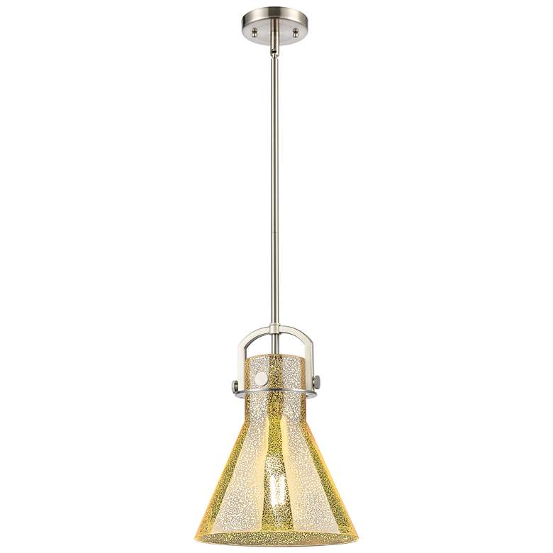 Image 1 Downtown Newton Cone 10"W Satin Nickel Arch Pendant w/ Mercury Shade