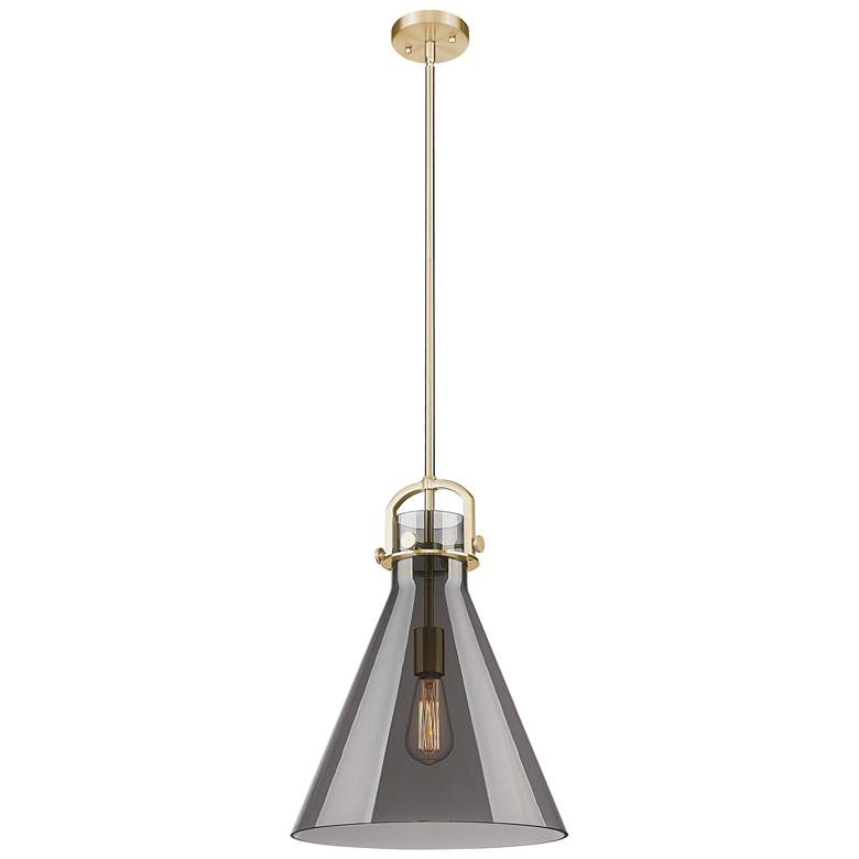 Image 1 Downtown Newton Cone 14"W Bronze Arch Pendant w/ Light Smoke Shade