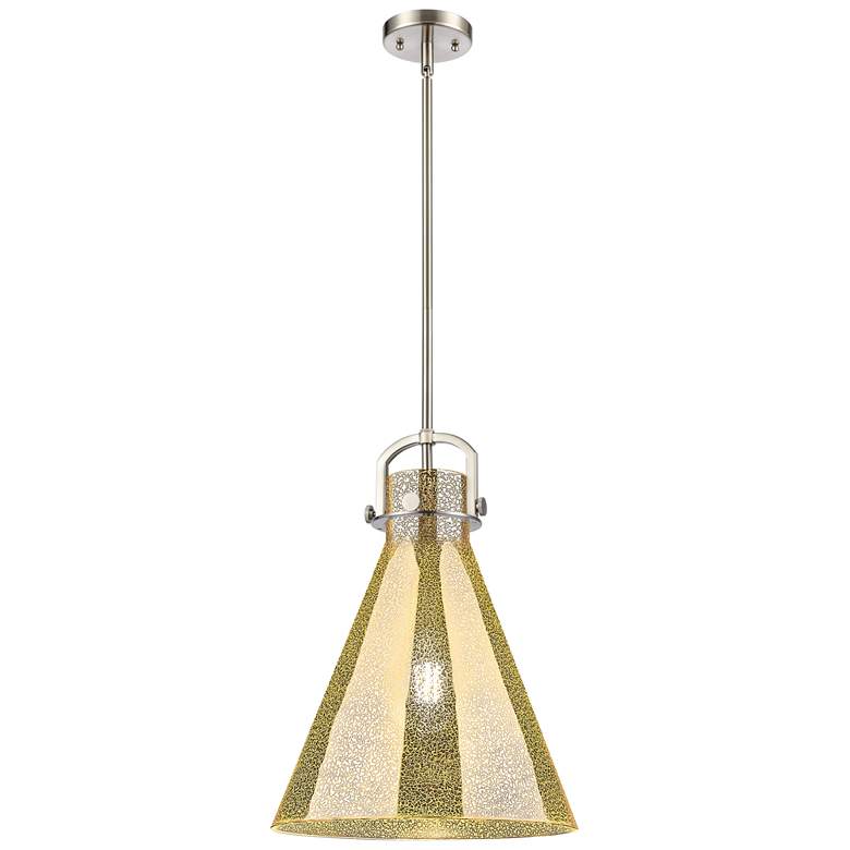 Image 1 Downtown Newton Cone 14"W Satin Nickel Arch Pendant w/ Mercury Shade
