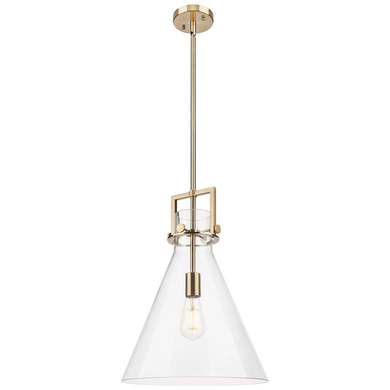 Image 1 Downtown Newton Cone 14"W Stem Champagne Bronze Pendant w/ Clear Shade