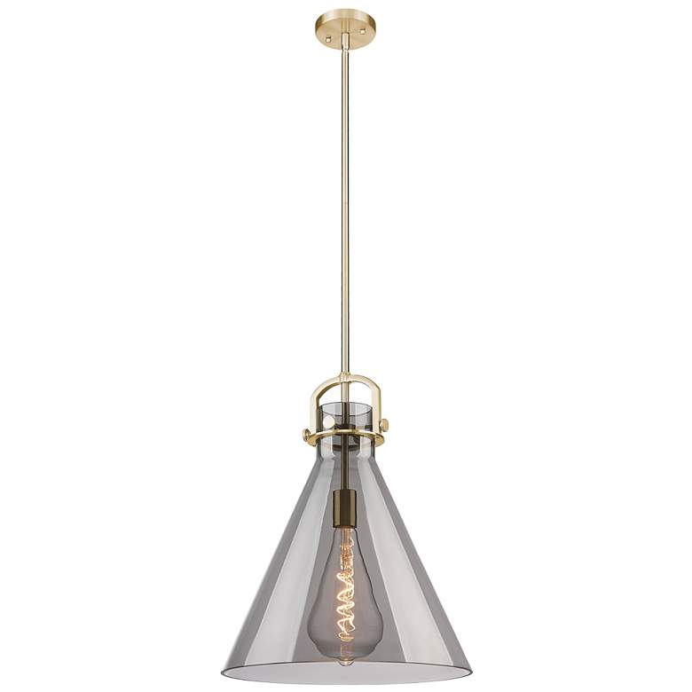Image 1 Downtown Newton Cone 16"W Bronze Arch Pendant w/ Light Smoke Shade