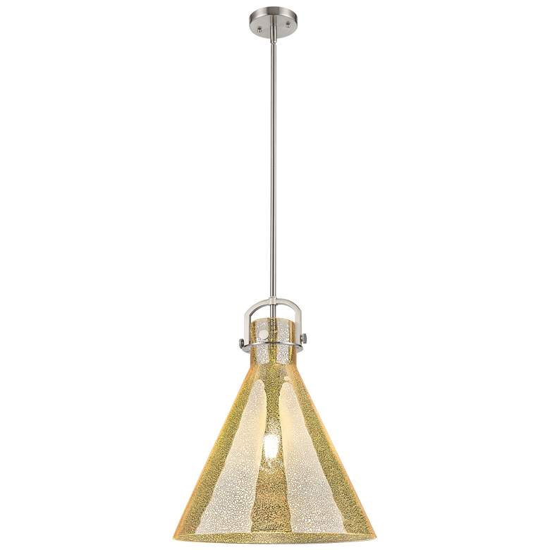 Image 1 Downtown Newton Cone 16"W Satin Nickel Arch Pendant w/ Mercury Shade