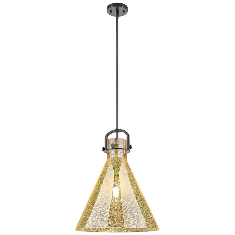 Image 1 Downtown Newton Cone 16"W Stem Black Arched Pendant w/ Mercury Shade