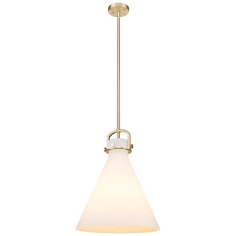 Image 1 Downtown Newton Cone 16"W Stem Bronze Arched Pendant w/ White Shade