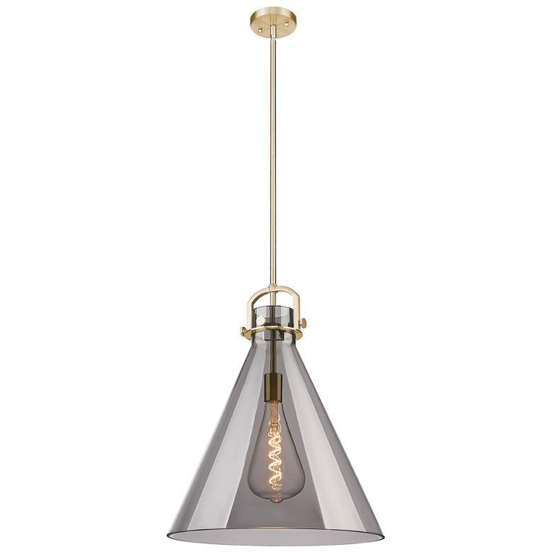Image 1 Downtown Newton Cone 18"W Bronze Arch Pendant w/ Light Smoke Shade