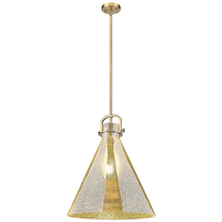 Image 1 Downtown Newton Cone 18"W Brushed Brass Arch Pendant w/ Mercury Shade