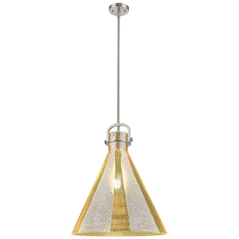 Image 1 Downtown Newton Cone 18"W Satin Nickel Arch Pendant w/ Mercury Shade