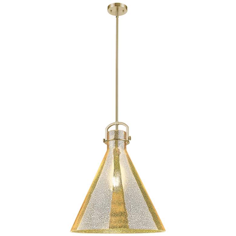 Image 1 Downtown Newton Cone 18"W Stem Bronze Arched Pendant w/ Mercury Shade