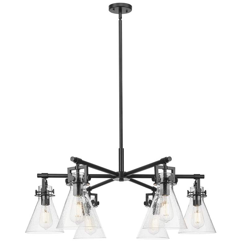 Image 1 Downtown Newton Cone 26"W 6 Light Stem Black Chandelier w/ Seedy Shade