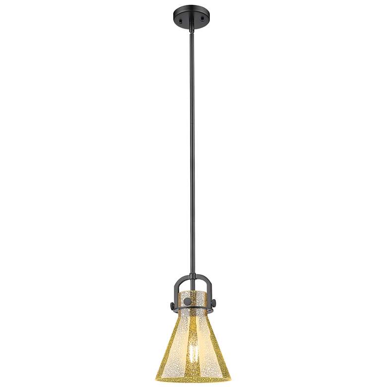 Image 1 Downtown Newton Cone 8"W Black Arch Mini Pendant w/ Mercury Shade